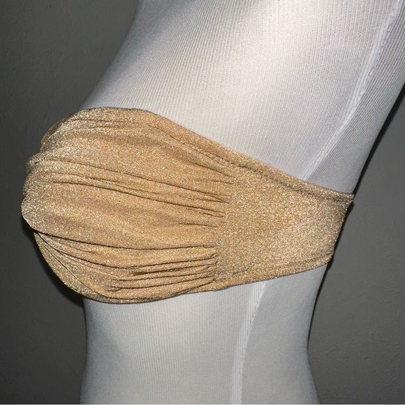 VTG Shoshanna gold bikini swimsuit strapless bandeau bathing suit top M/L B - Picture 2 of 11